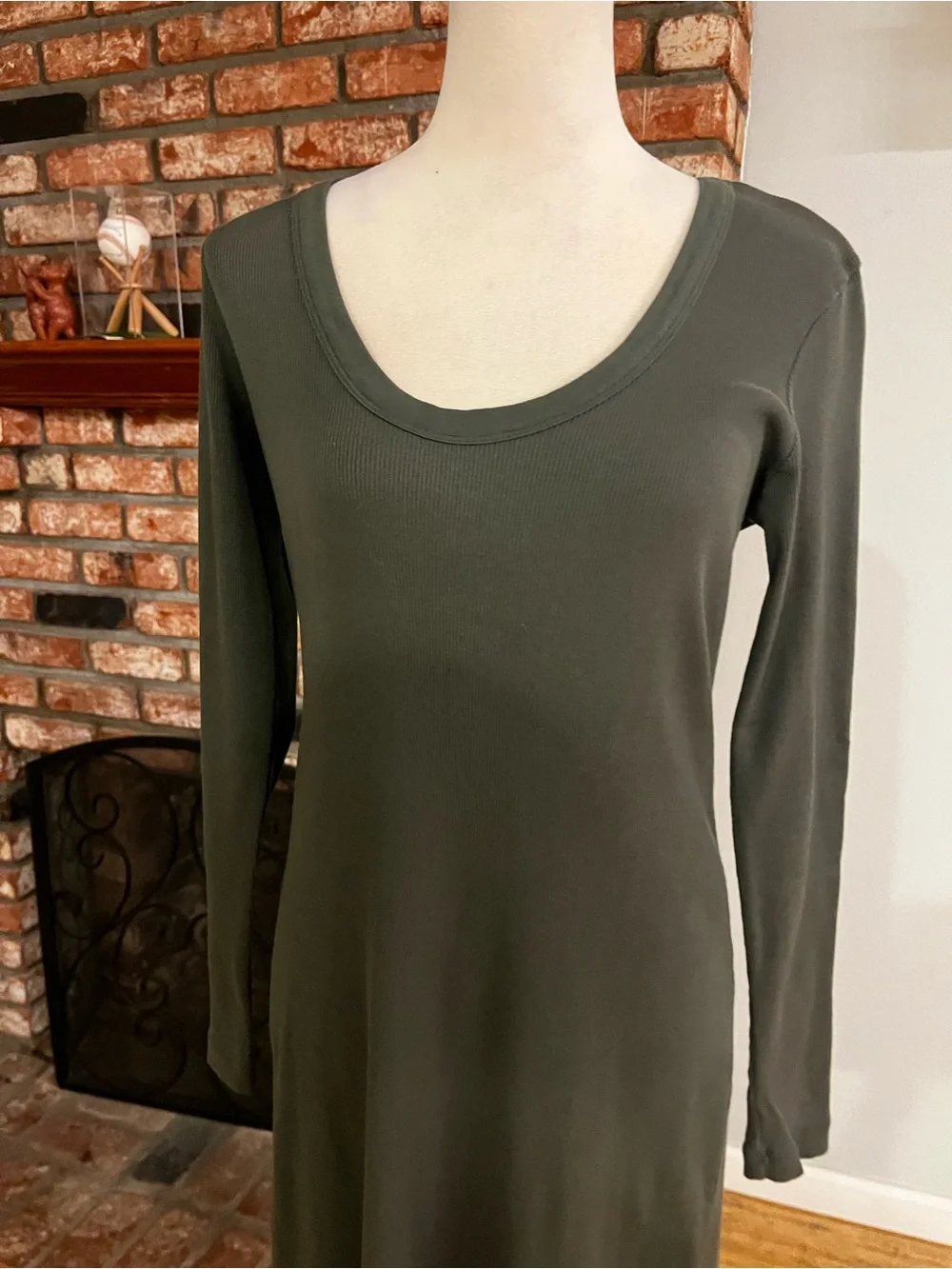 James Perse Scoop Neck Olive Green Long Sleeve Maxi Dress 100% Cotton Size L EUC - Picture 6 of 9